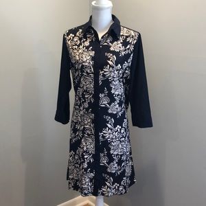 Navy patterned dress.